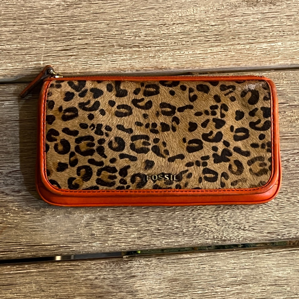 Fossil Animal Print Wallet with Orange Accents - Picture 1 of 4